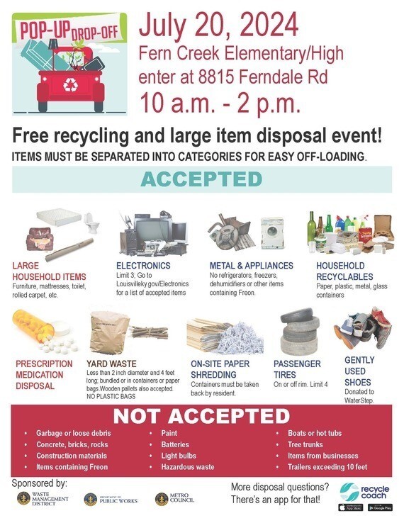 Pop up drop off July 20 at Fern Creek