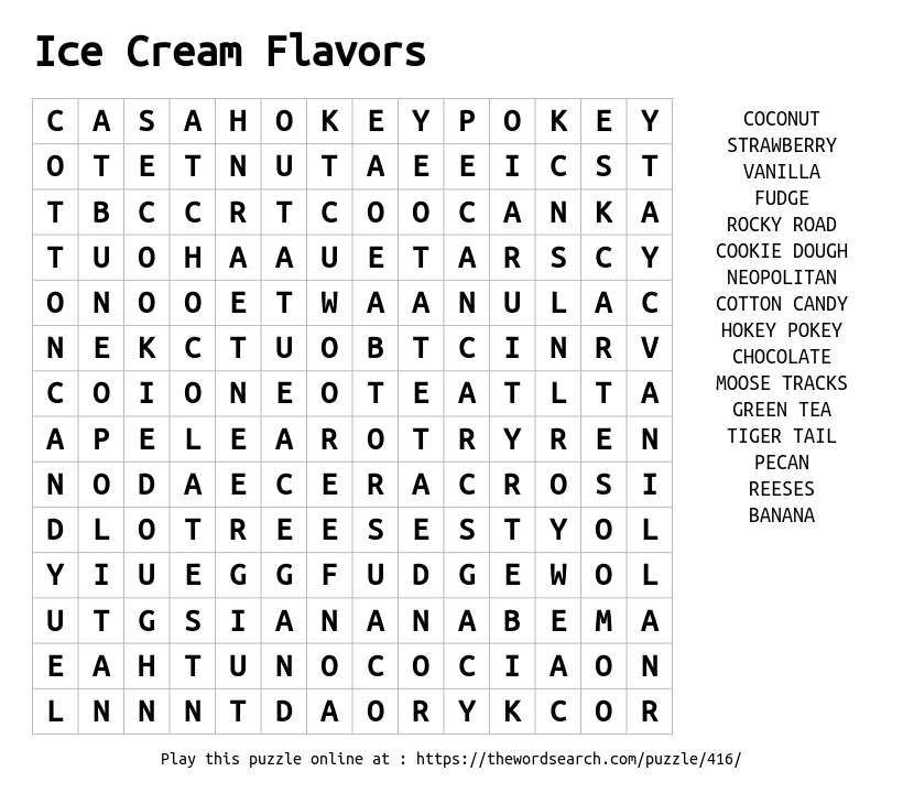 Ice Cream Word Search from TheWordSearch.com