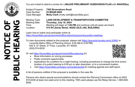 Notice of Public Hearing - Major Preliminary Subdivision Plan with Waiver(s)