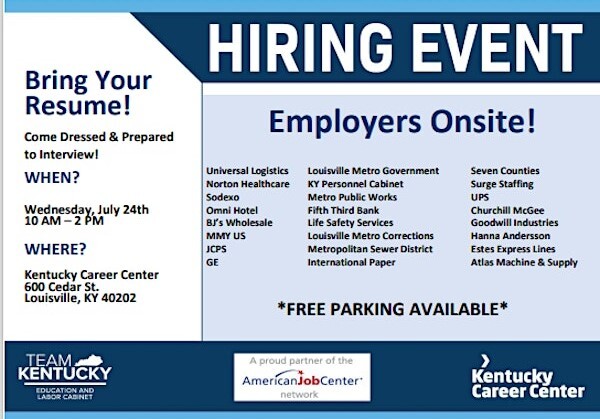 Ky Career Center Job Fair, Wed, Jul 24, 2024