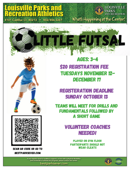 Parks' LIttle Futsal League signups flyer 