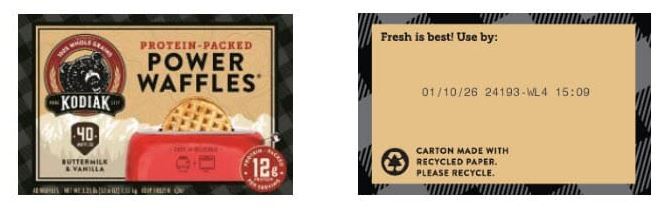 Image of recalled Kodiak waffle packaging