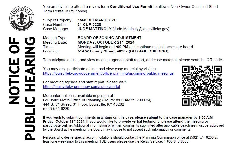 hearing notice for 10 21 Belmar Drive