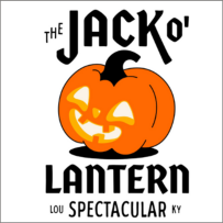 Black text that reads "The Jack o lantern spectacular, Louisville Kentucky, with an illustrated jack o lantern