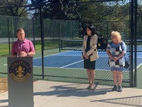 pickleball dedication photo CM at lectern