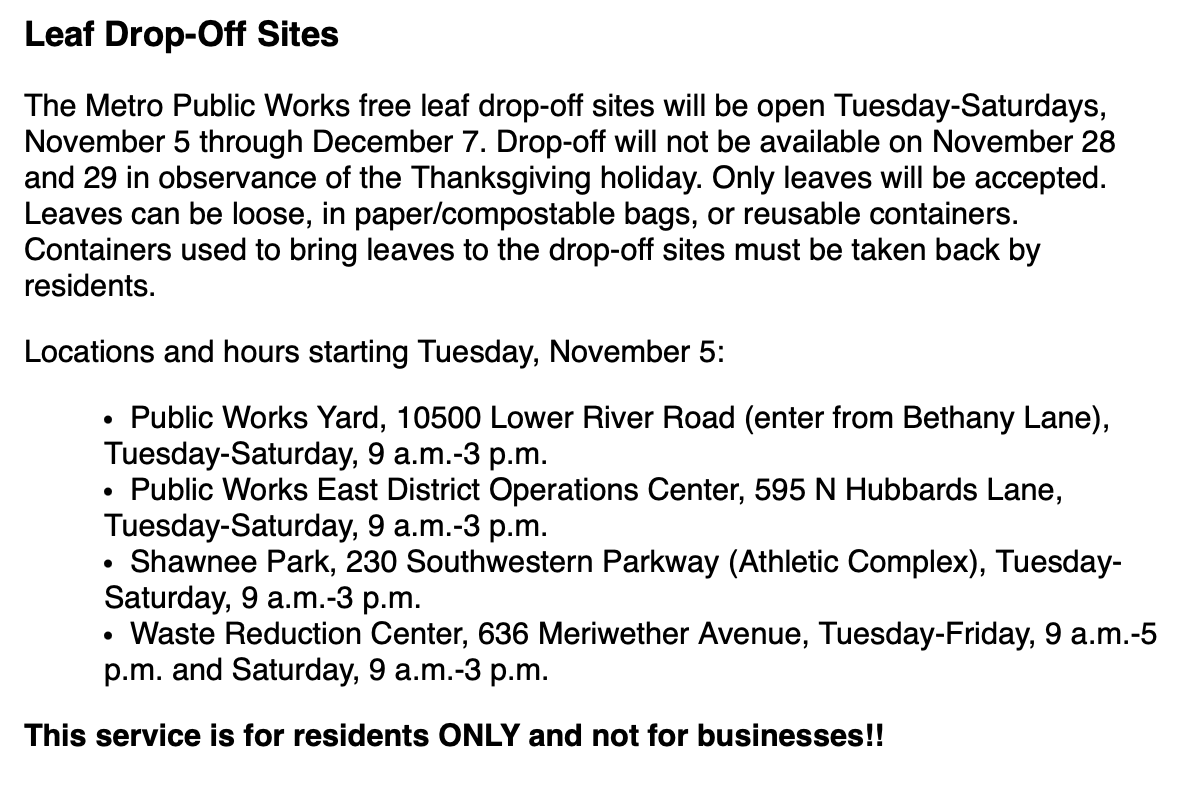Leaf Drop-off sites nov 2024
