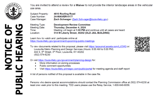 Hearing notice for 4610 Roofing Road 