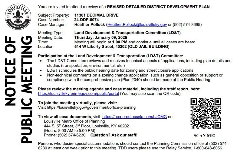Case# 24-DDP-0074; 11301 Decimal Drive, LDT Meeting, January 9 at 1PM