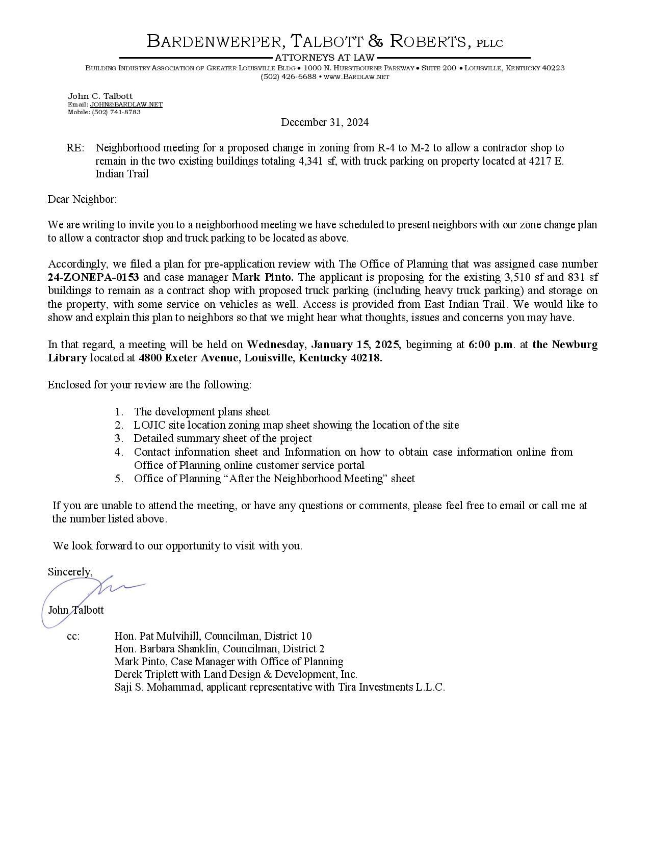 Neighborhood Meeting - January 15, 2025