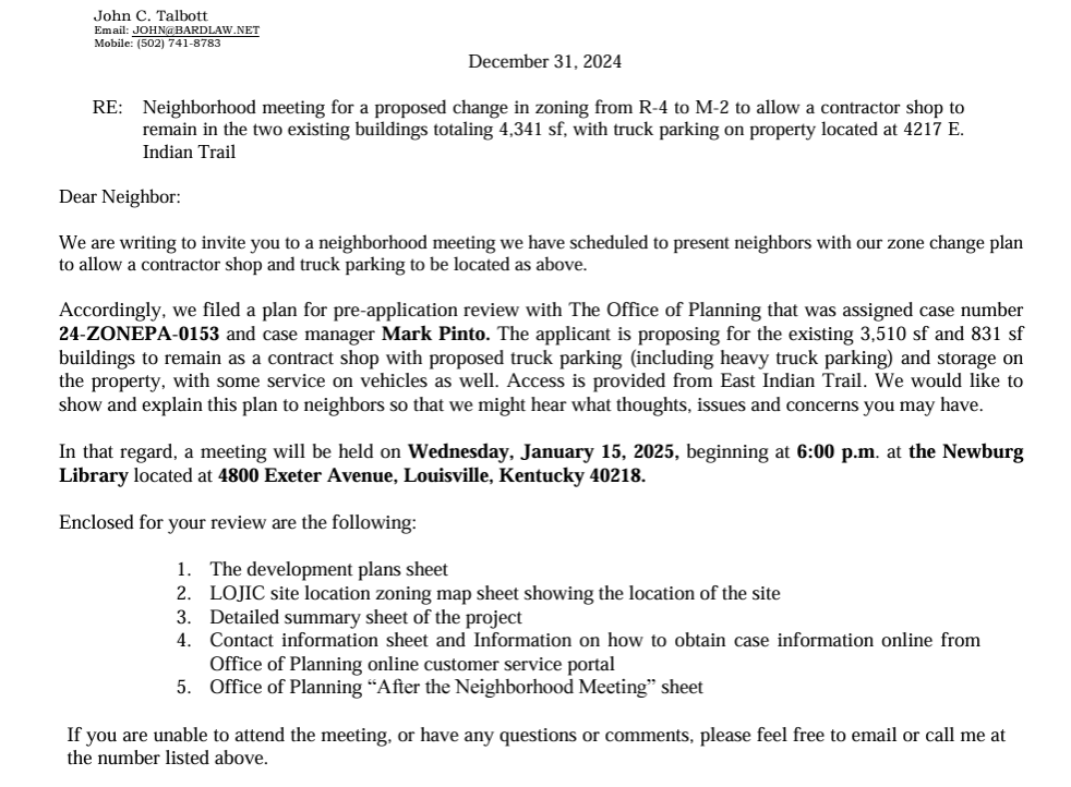 neighborhood letter re 