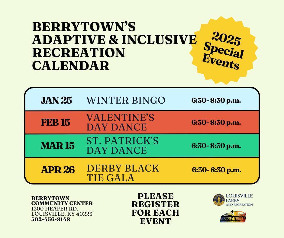Upcoming Adaptive and Inclusive Events at Berrytown Community Center