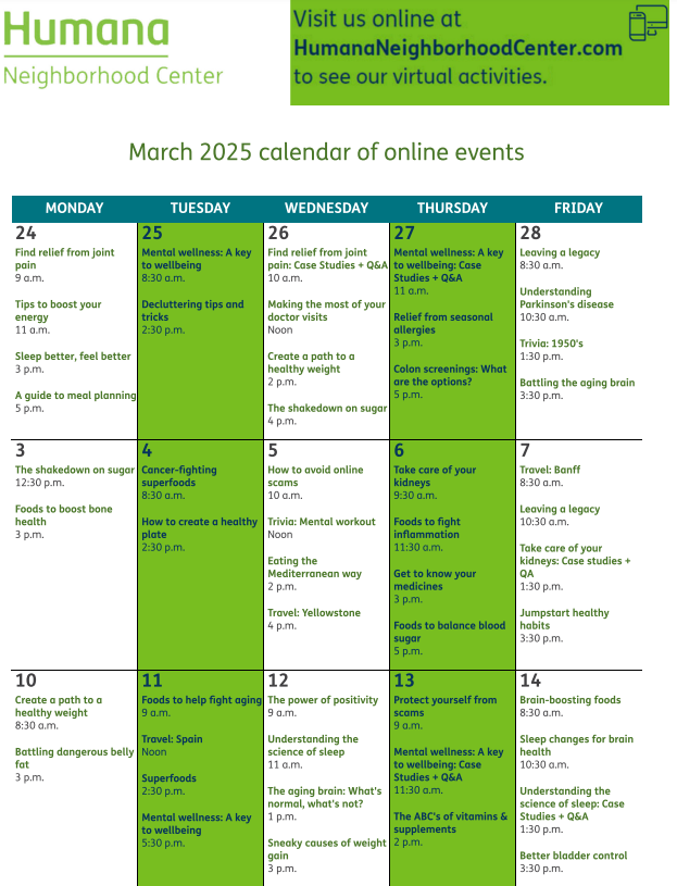 HNC Virtual Calendar March 