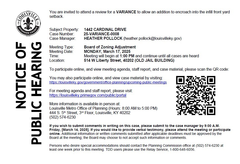 1442 Cardinal Drive variance hearing 3 17