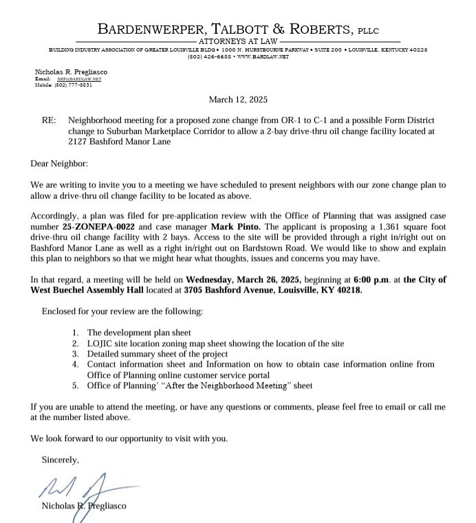 Neighborhood meeting letter for 2127 Bashford Manor Lane