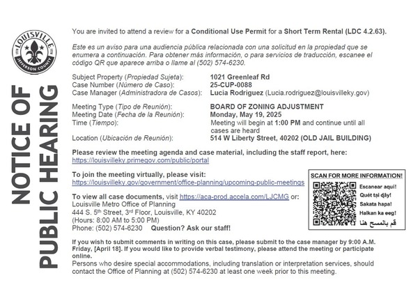 BOZA notice for 1021 Greenleaf Road May 19