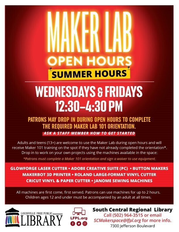 Maker Lab Summer Hours 2025
