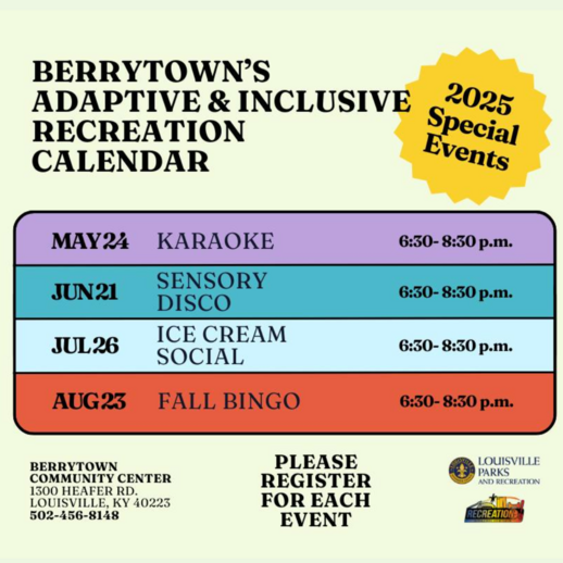 Upcoming Adaptive and Inclusive Events at Berrytown Community Center