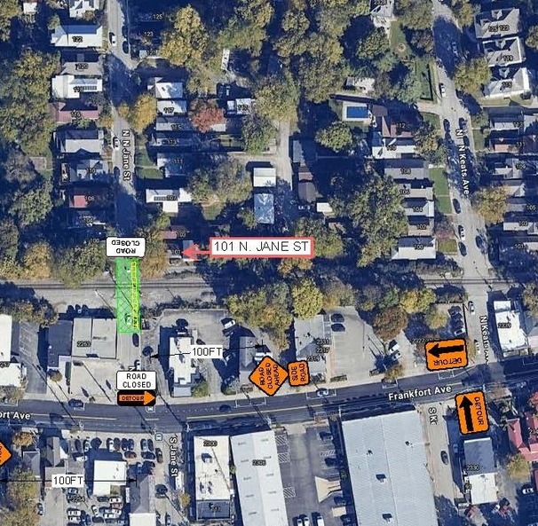 Louisville Water Company Road Closure Notification: N. Jane St between Frankfort Ave and Sycamore Ave