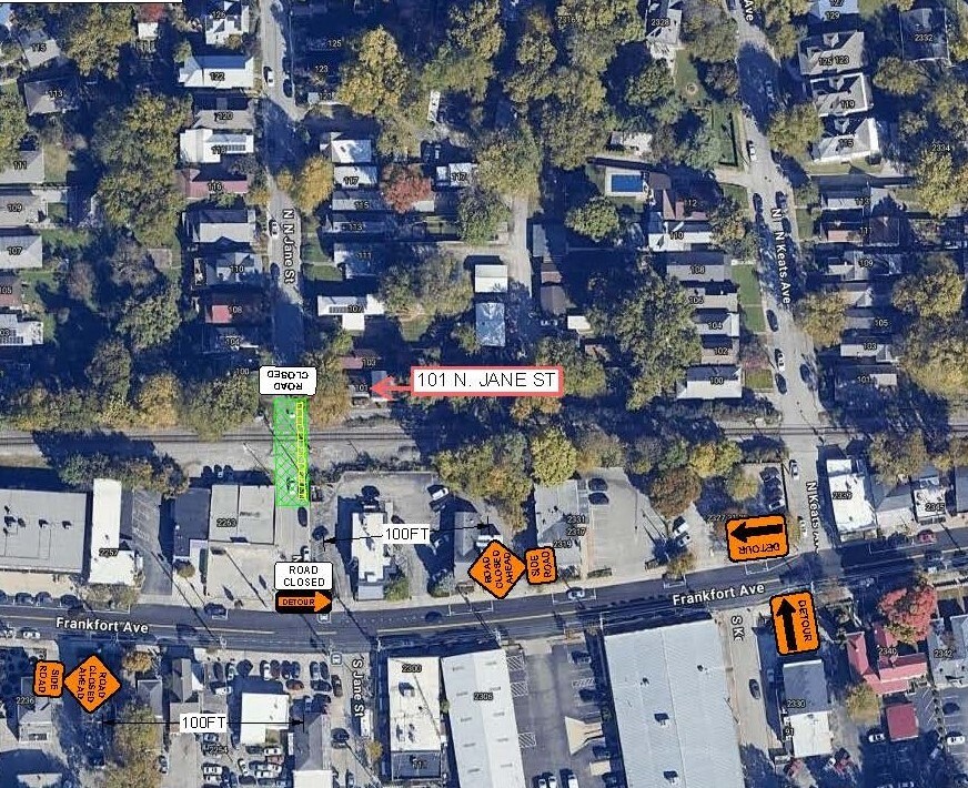 Louisville Water Company Road Closure Notification: N. Jane St between Frankfort Ave and Sycamore Ave