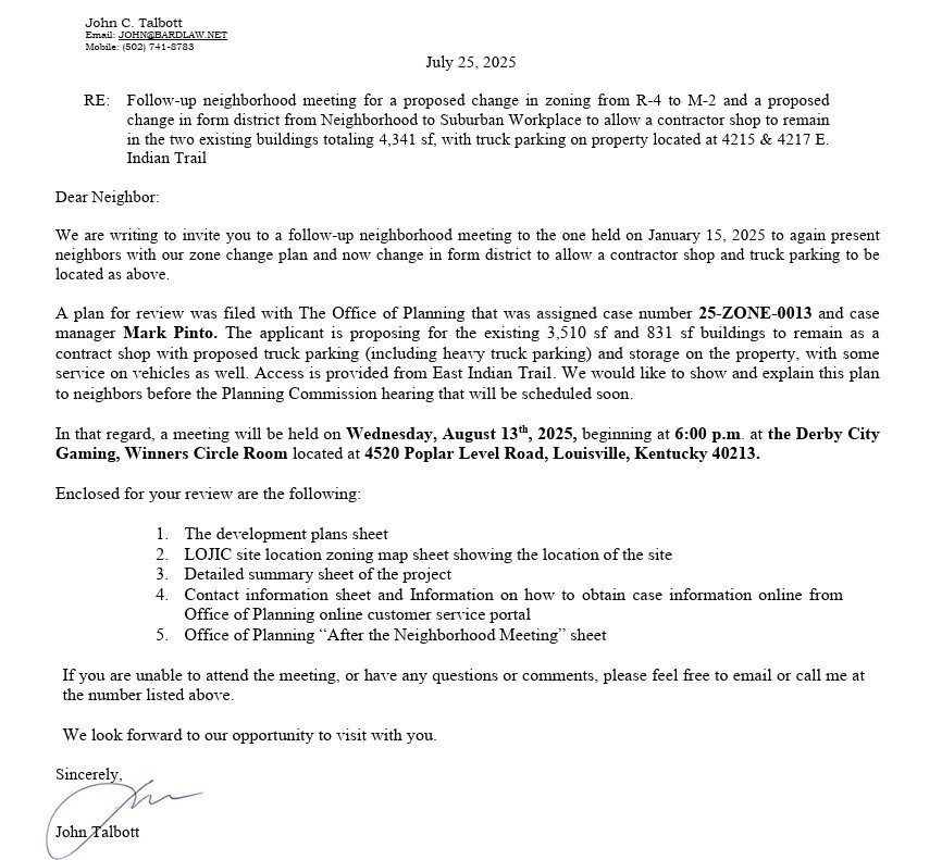 Neighbor meeting re E Indian Trail