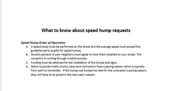 speed hump process info