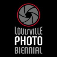 Black background with a red trimmed camera lense, white text reads "Louisville Photo Biennial"