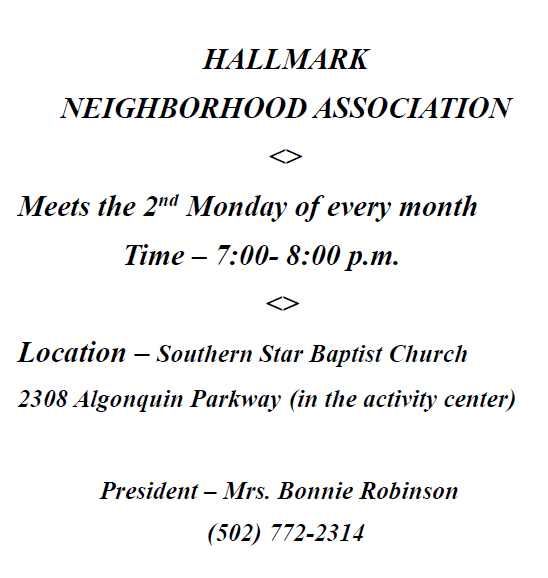 hallmark neighborhood association meetings