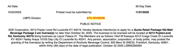 ABC Notice Liquor Palace Poplar Level 2025