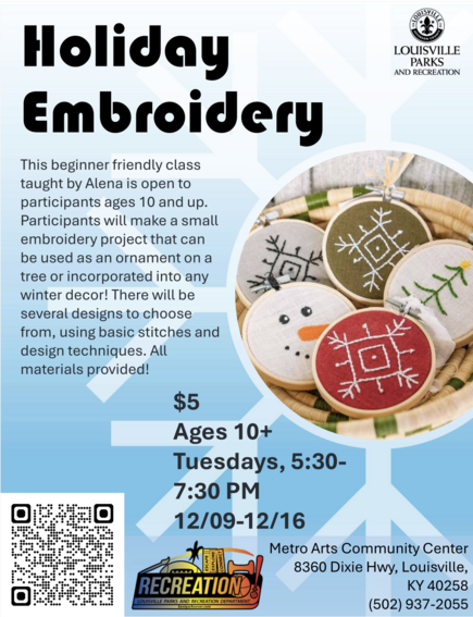 Holiday Embroidery at Metro Arts Community Center