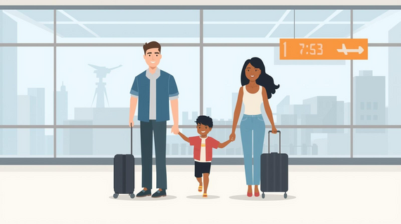A graphic of family walking through an airport