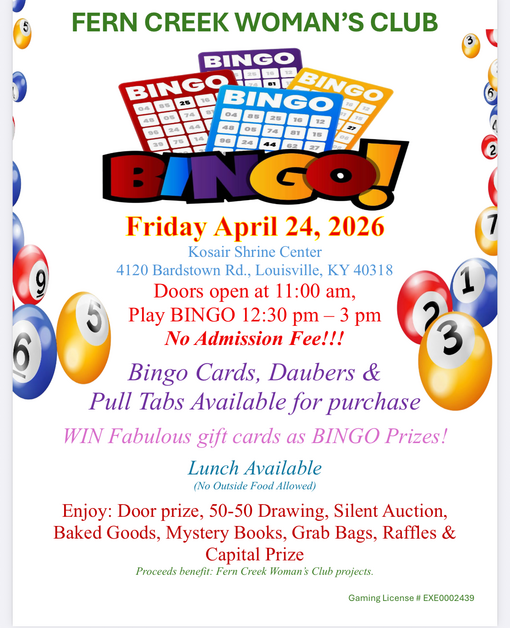 Fern Creek Women's Club Bingo April 24, 2026