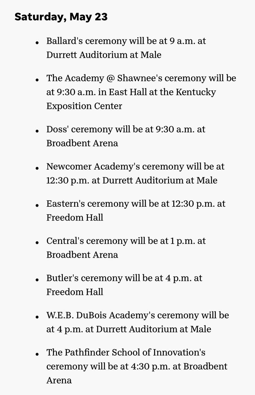 JCPS Graduation Calendar 2