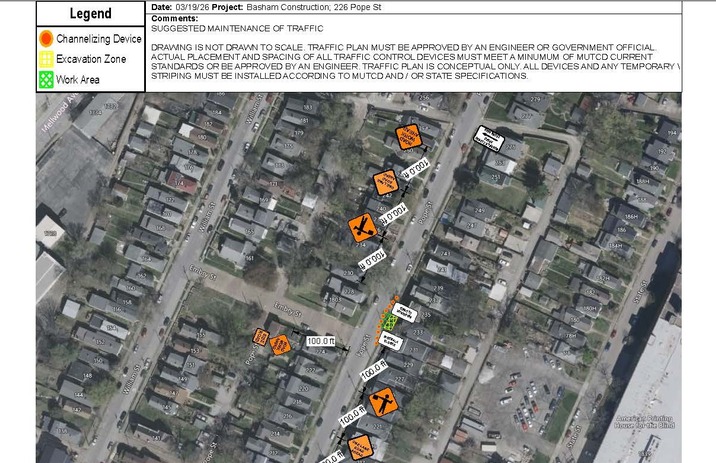 Louisville Water Company Land and Sidewalk Closure Notification: Pope St btwn Brownsboro Rd & Embry St  