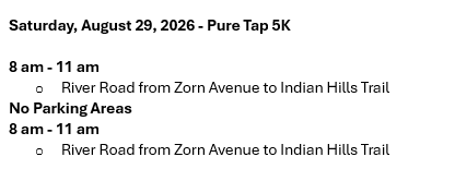 Upcoming Street Closure TAP