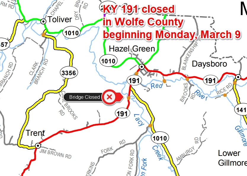 KY 191 closure map