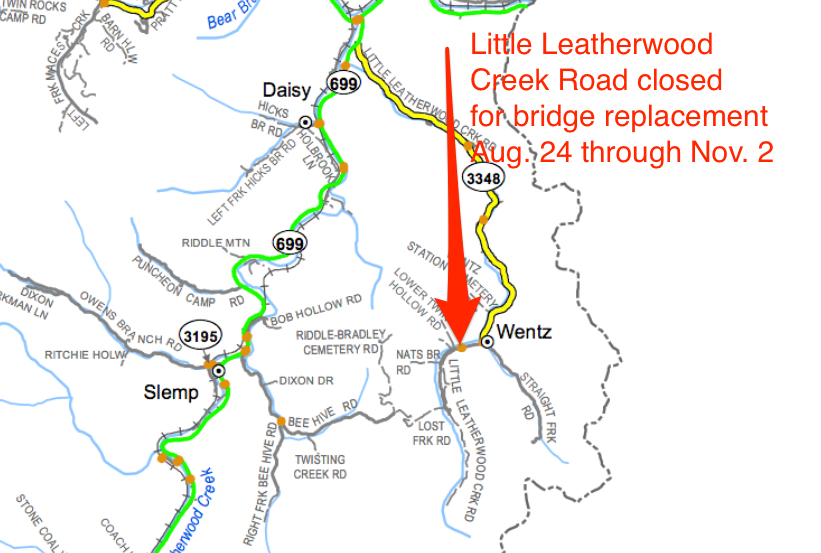 Little Leatherwood bridge closure map