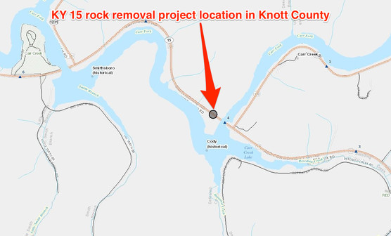 Location of KY 15 rock removal project in Knott County