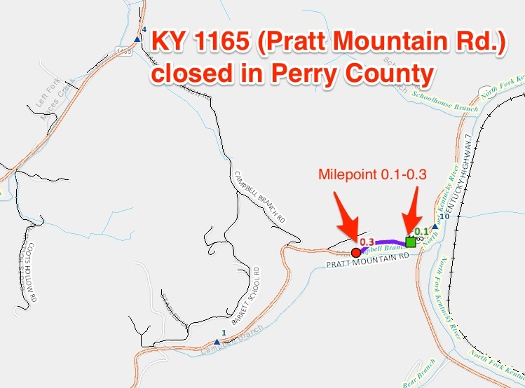 KY 1165 Pratt Mountain closure