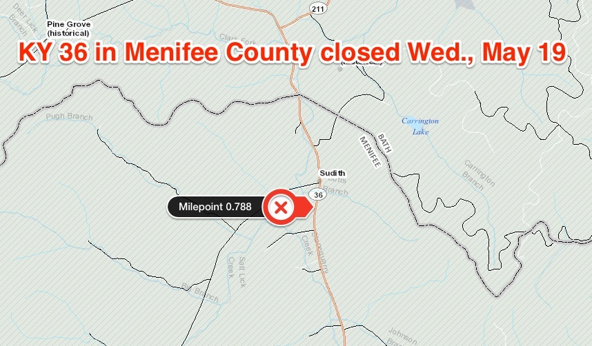 KY 36 closure Menifee County map