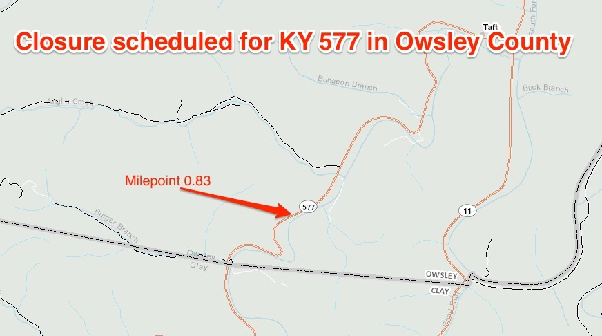 KY 577 Owsley County closure map