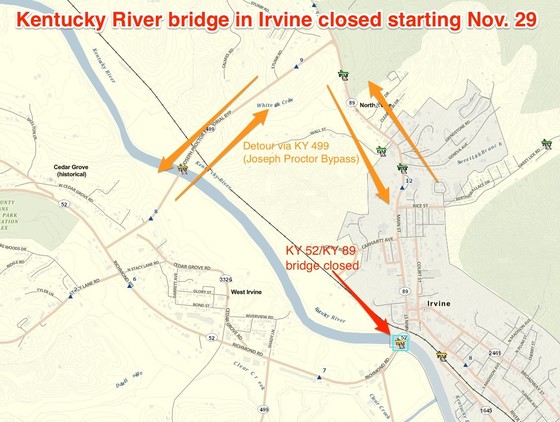 Irvine bridge closure map