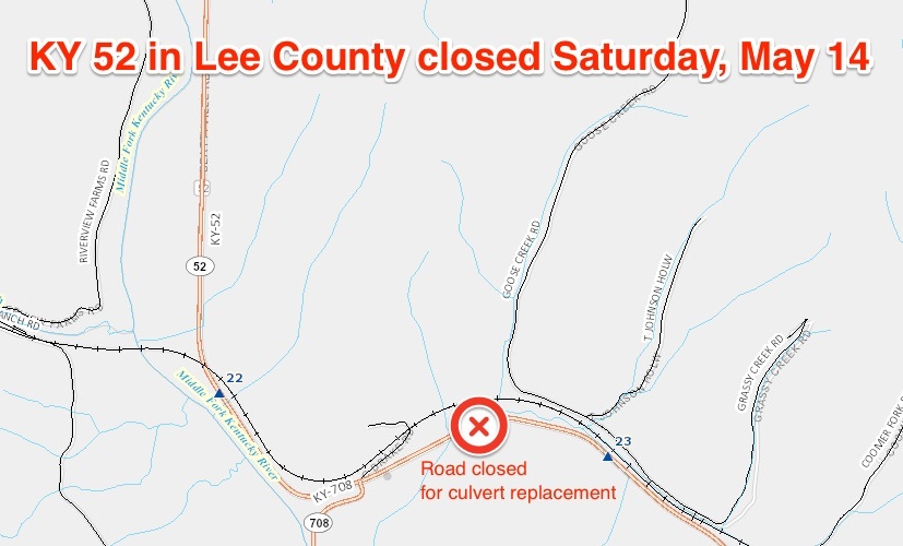 KY 52 Lee County closure map
