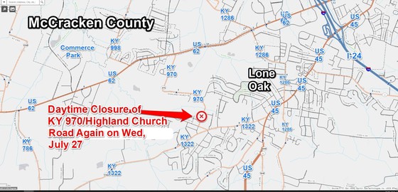 KY970HighlandChRdClosedAgainWednesdayJuly272022