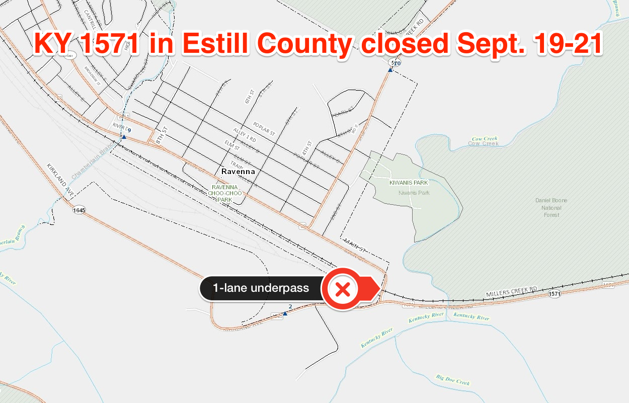 KY 1571 railroad underpass in Estill County to be closed Sept. 1921