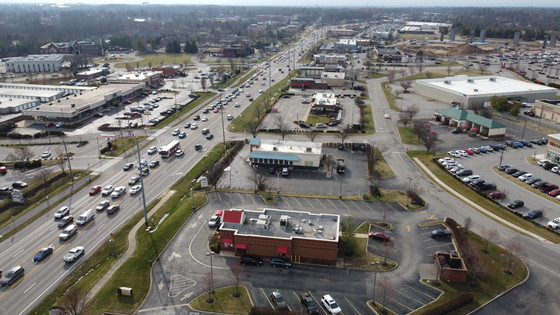 An aerial photo of the 13,000 block of Shelbyville Road looking west toward Data Vault Drive/Meridian Hills Drive in eastern Jefferson County.