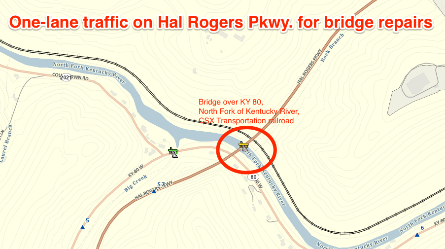 Hal Rogers Parkway bridge repairs map