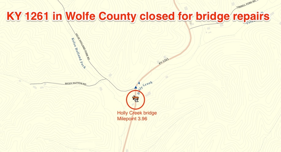 KY 1261 Holly Creek Wolfe County bridge closure