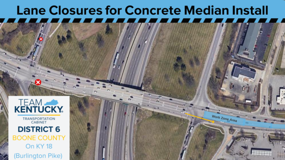 KY 18 Lane Closures for Concrete Median Install