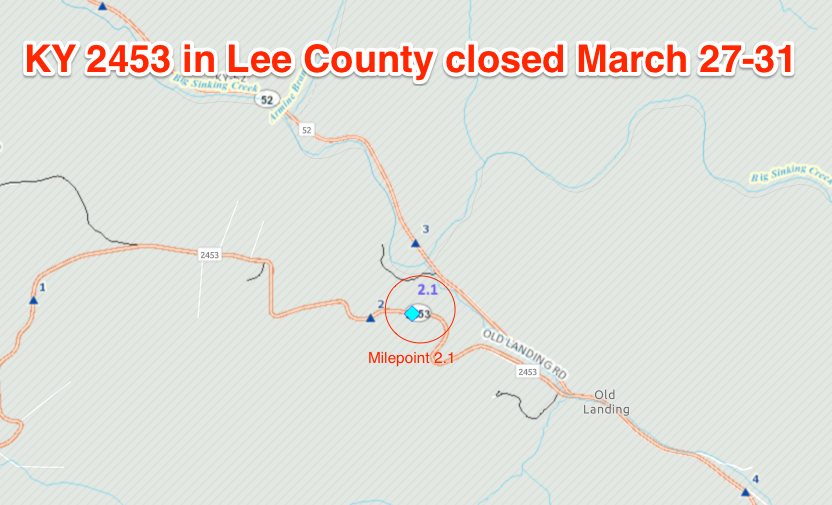 KY 2453 closure in Lee County