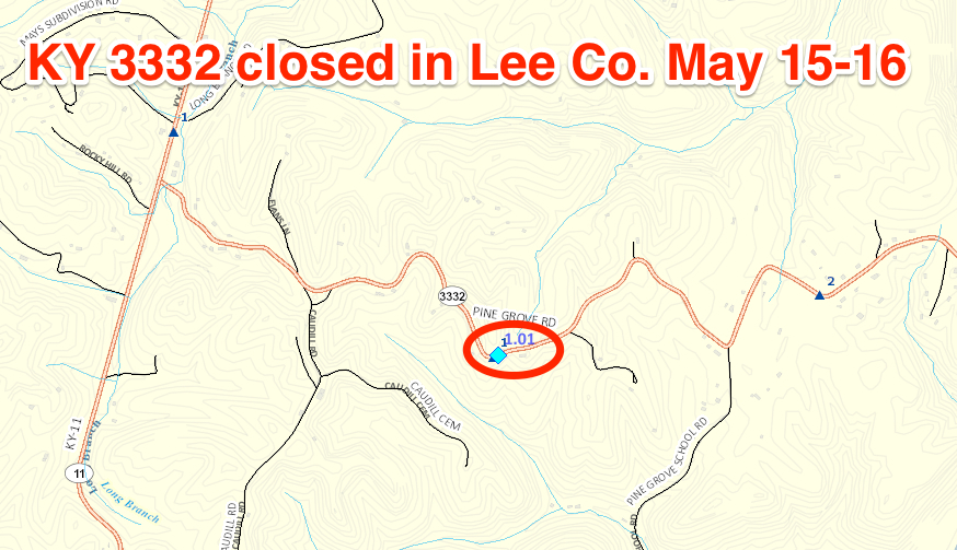 KY 3332 Lee County closure